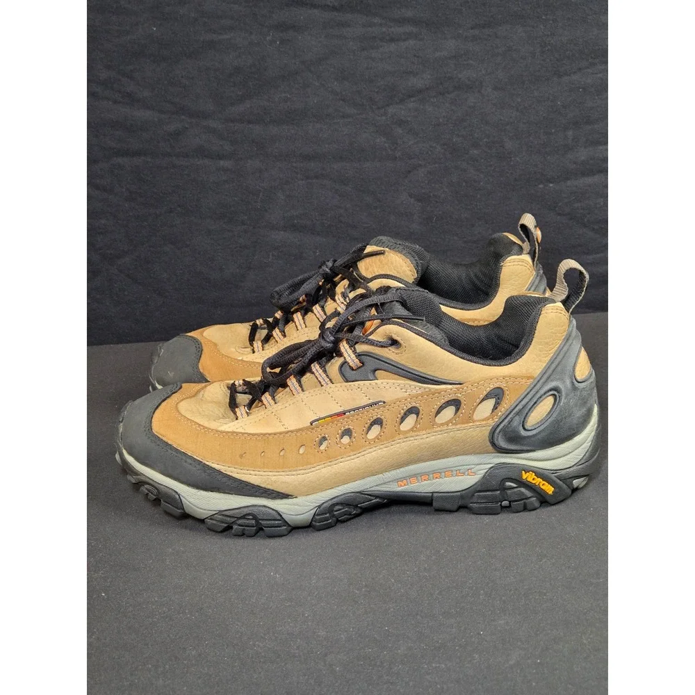 Merrell‎ Pulse II Smoke Hiking Shoes Mens 12 Tan Leather Vibram Low Top J80373